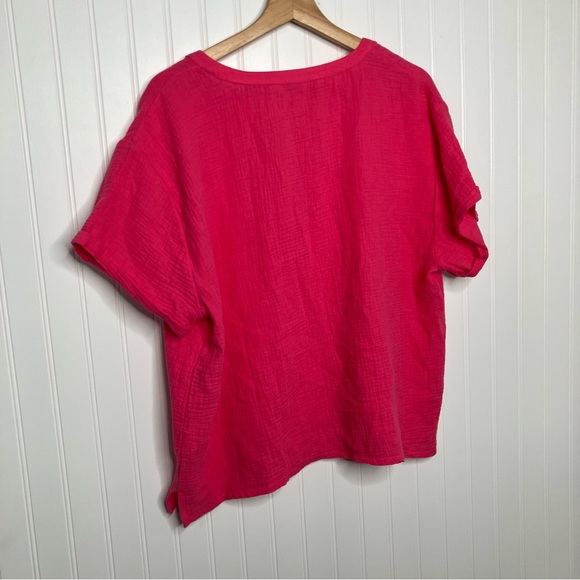 Lucky Brand Top Large Hot Pink Women’s Solid Gauzenspring Summer Casual Tee - Picture 6 of 6